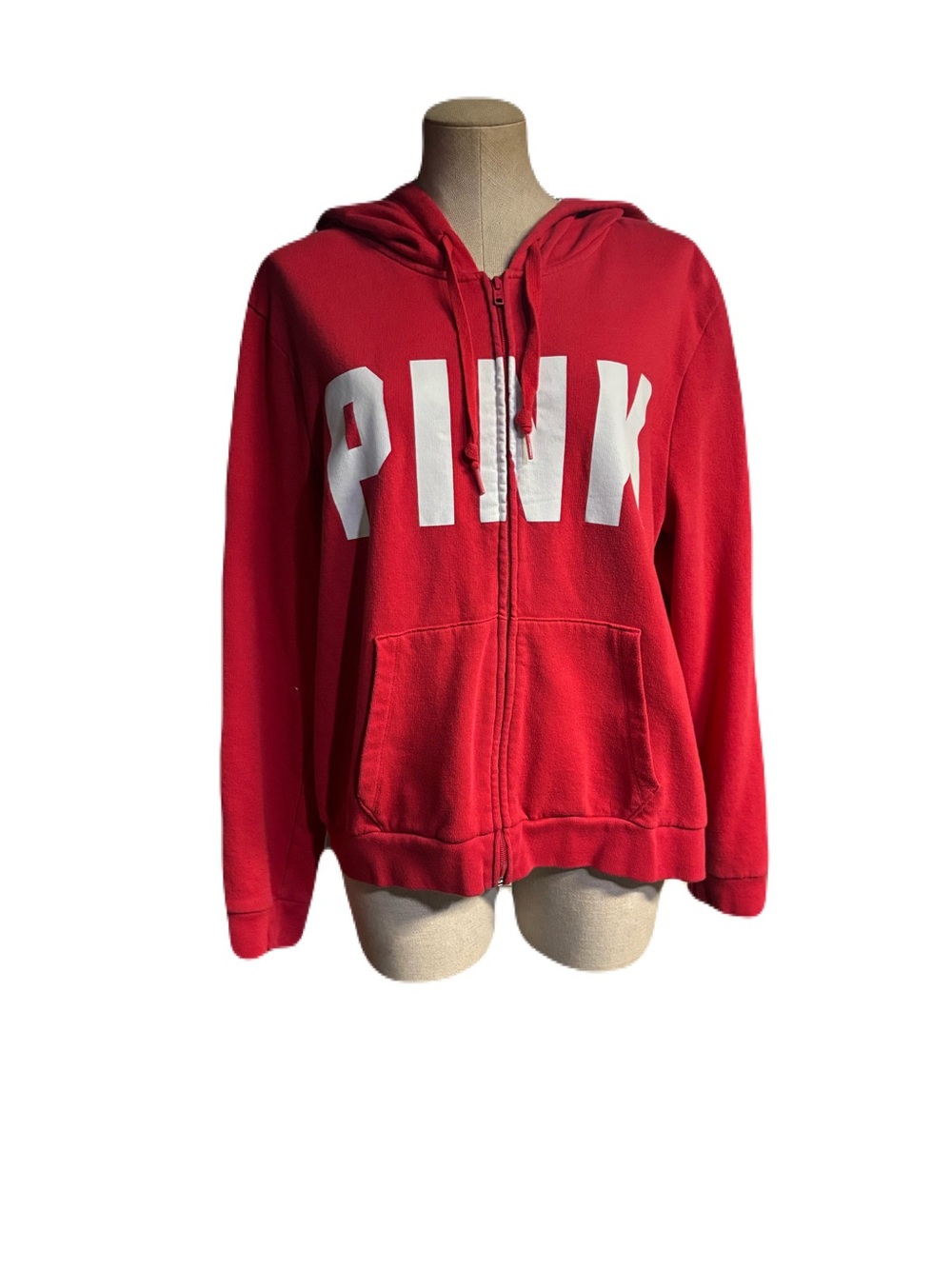 PINK Victoria's Secret Bright Red Zip-Up Hoodie with White Logo
